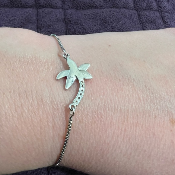 New, Unworn: Silver CZ Blue Opal Paua Shell Palm Tree Adjustable Bracelet/Anklet - Picture 3 of 3